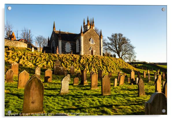 Dalry Parish Church and Graveyard at sunset, Dumfries and Galloway, Scotland Acrylic by SnapT Photography