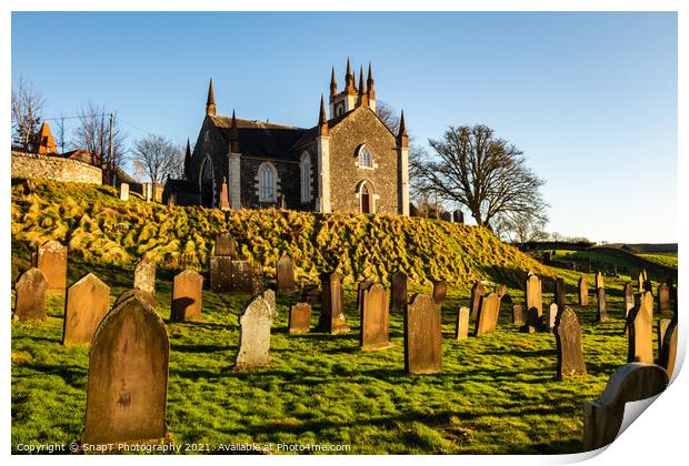 Dalry Parish Church and Graveyard at sunset, Dumfries and Galloway, Scotland Print by SnapT Photography
