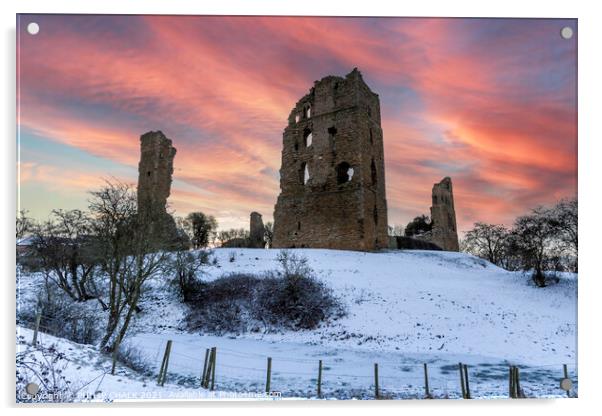 Sherriff Hutton castle near York on a winters sunr Acrylic by PHILIP CHALK