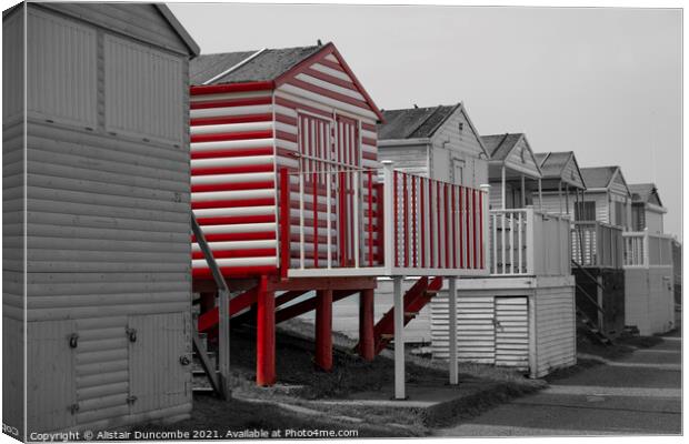 Whistable Beach Huts Red Selection Canvas Print by Alistair Duncombe