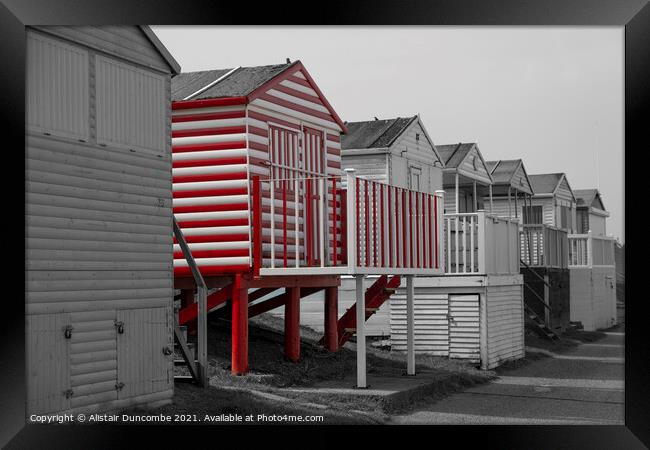 Whistable Beach Huts Red Selection Framed Print by Alistair Duncombe