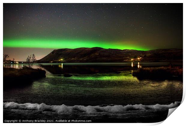 Northern lights lake Print by Tony Prower