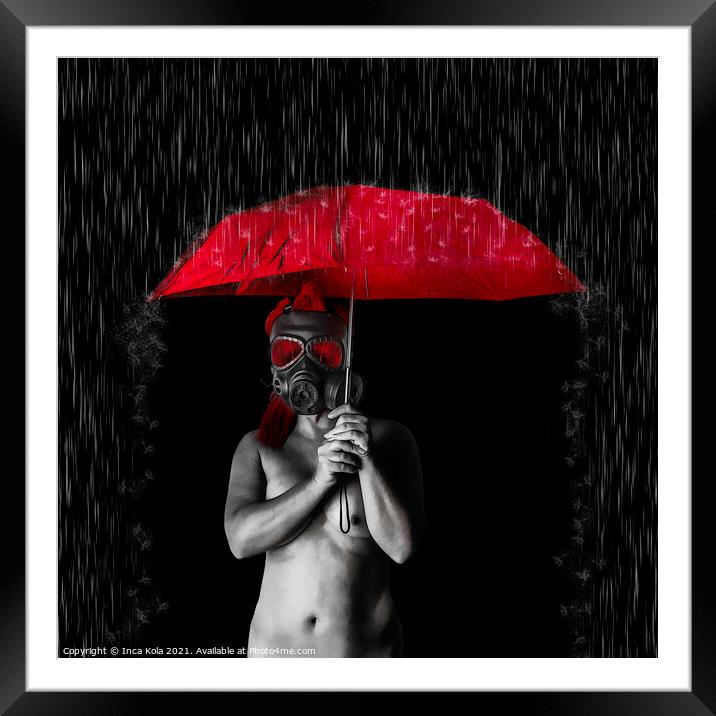 Nude Goth Under A Red Umbrella Framed Mounted Print by Inca Kala