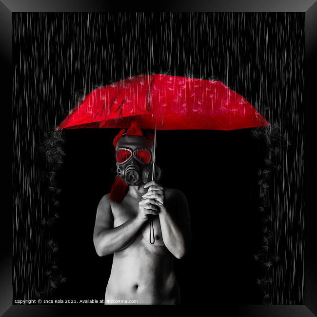 Nude Goth Under A Red Umbrella Framed Print by Inca Kala