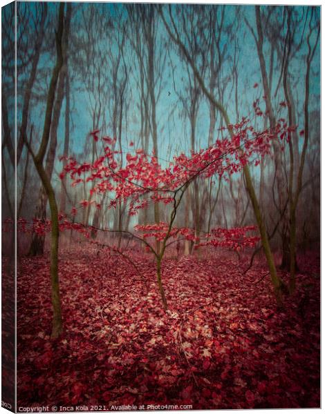 Red Leaves in the Woodland Canvas Print by Inca Kala