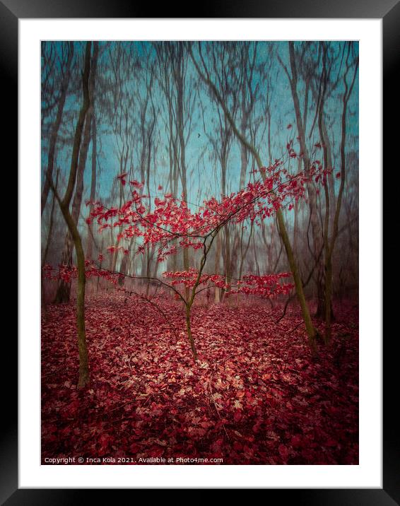 Red Leaves in the Woodland Framed Mounted Print by Inca Kala