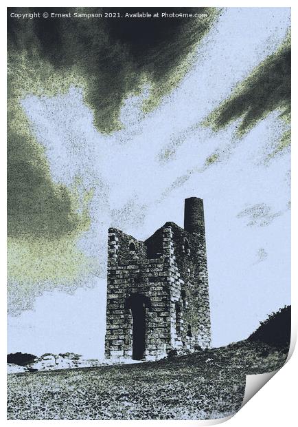 Cornish Tin Mine Engine House, Redruth Cornwall. Print by Ernest Sampson