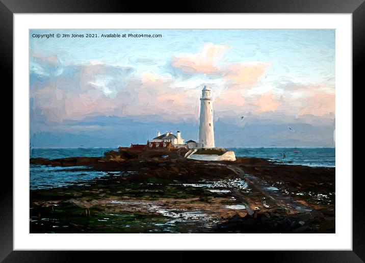 Artistic St. Mary's Island and Lighthouse Framed Mounted Print by Jim Jones