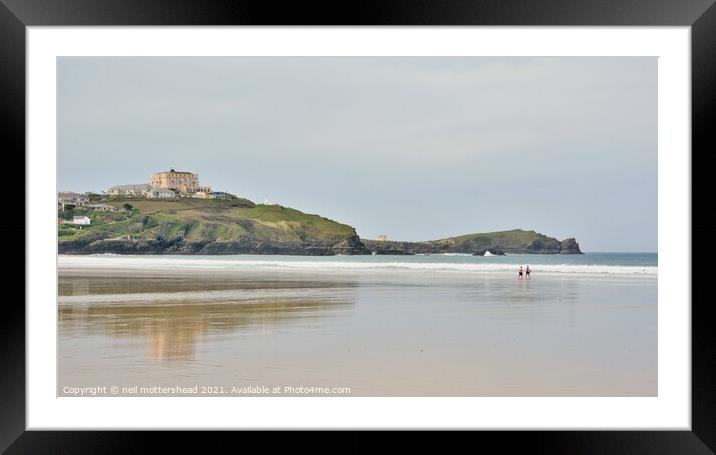 Reflections On Towan Beach, Newquay. Framed Mounted Print by Neil Mottershead