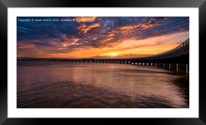 The Tay Bridge Dundee, Scotland at Sunset Framed Mounted Print by Navin Mistry