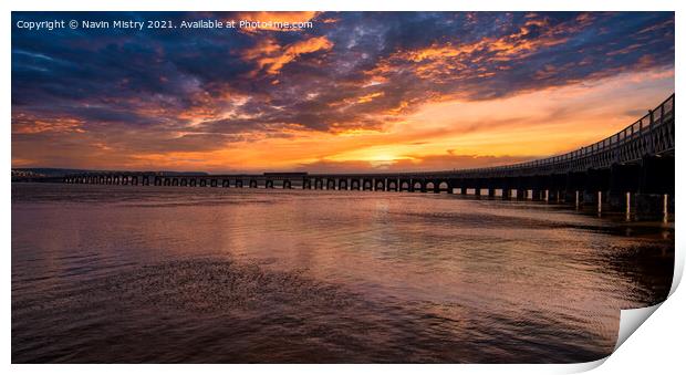 The Tay Bridge Dundee, Scotland at Sunset Print by Navin Mistry