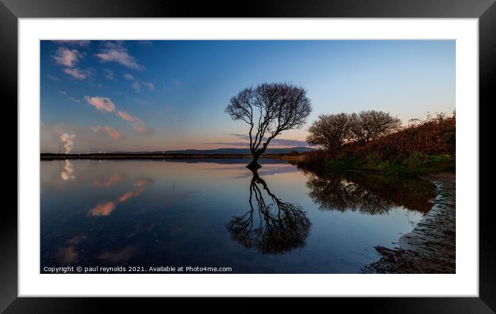 Kenfig Pool reflections  Framed Mounted Print by paul reynolds