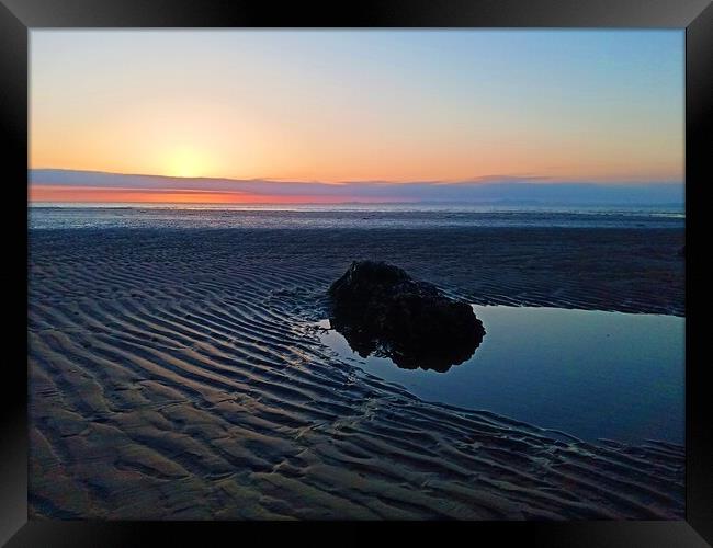 sunset with rockpool on the beach  Framed Print by Mark Ritson