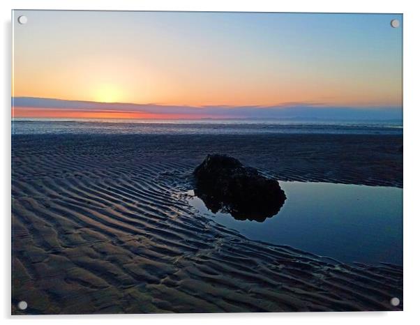 sunset with rockpool on the beach  Acrylic by Mark Ritson