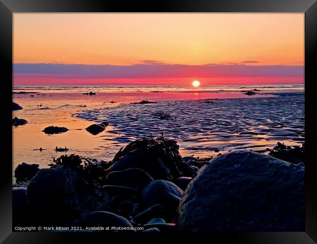Red Sky Horizon Beach Sunset Framed Print by Mark Ritson