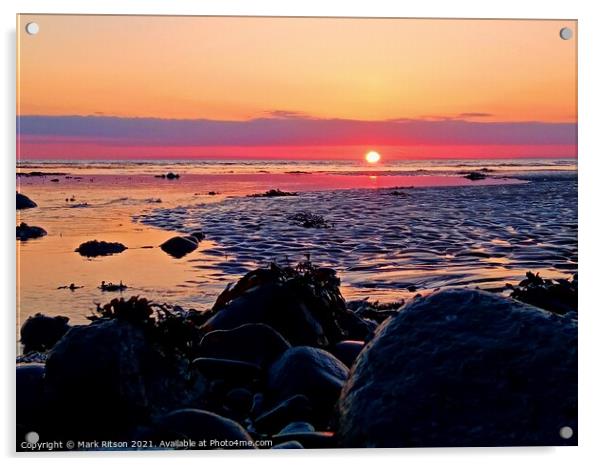 Red Sky Horizon Beach Sunset Acrylic by Mark Ritson