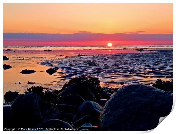 Red Sky Horizon Beach Sunset Print by Mark Ritson