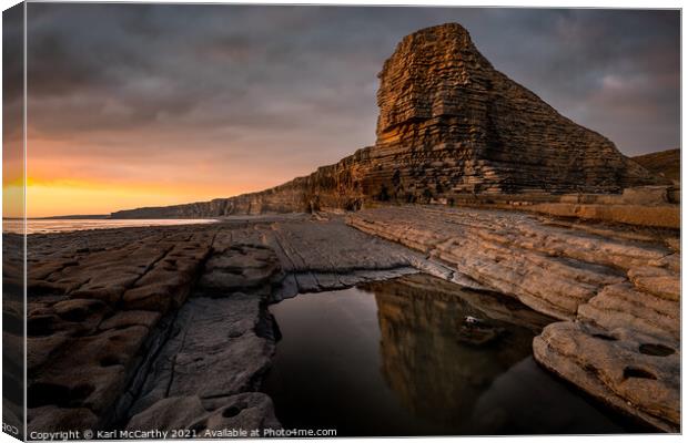 Nash Point Sunset Reflection Canvas Print by Karl McCarthy