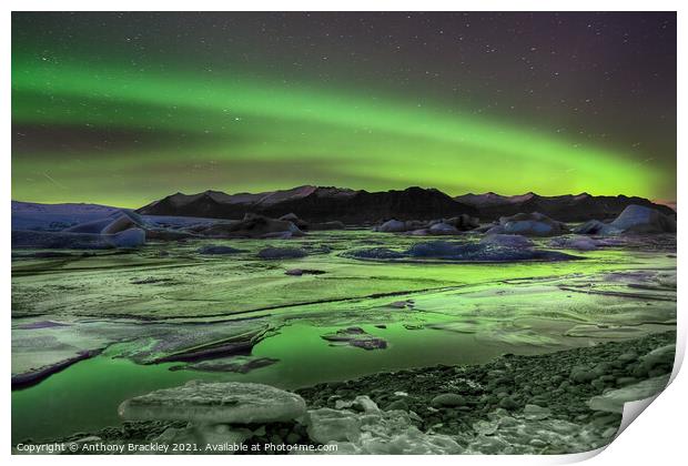 Lake ice aurora Print by Tony Prower
