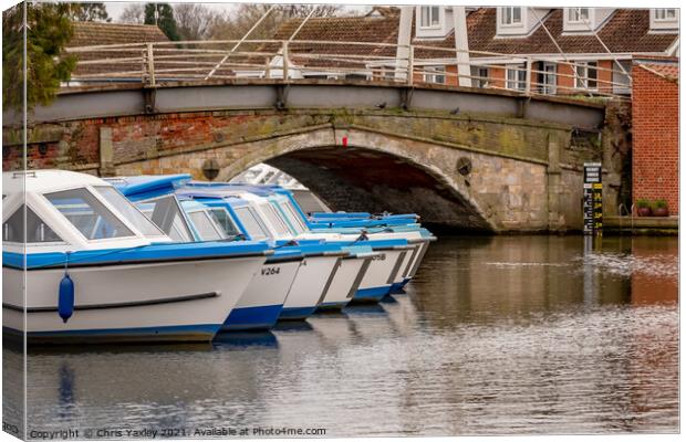 Boats on the Bure, Wroxham Bridge, Norfolk Broads Canvas Print by Chris Yaxley
