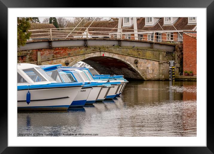Boats on the Bure, Wroxham Bridge, Norfolk Broads Framed Mounted Print by Chris Yaxley