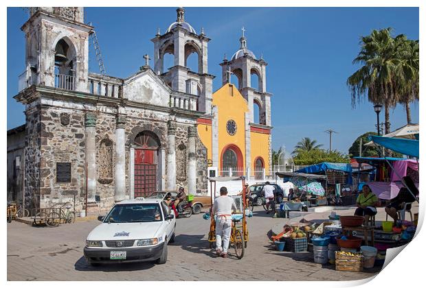 Iglesia Antigua and Market at San Blas, Nayarit, Mexico Print by Arterra 