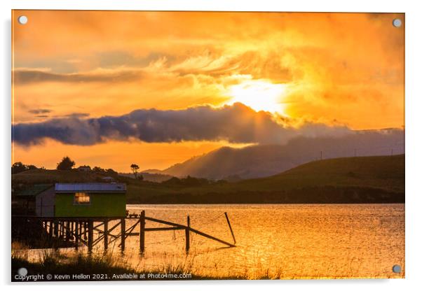 Dramatic sunset over the Otago Peninsular Acrylic by Kevin Hellon