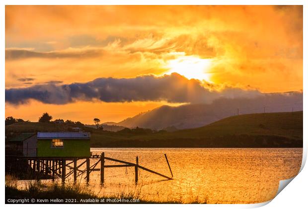 Dramatic sunset over the Otago Peninsular Print by Kevin Hellon