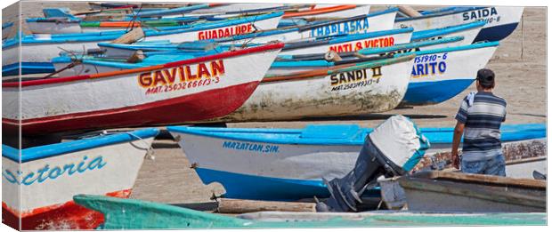 Fishing Boats on Beach at Mazatlan, Sinaloa, Mexico Canvas Print by Arterra 