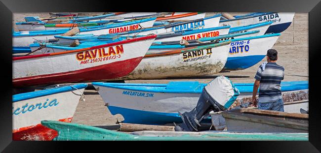 Fishing Boats on Beach at Mazatlan, Sinaloa, Mexico Framed Print by Arterra 