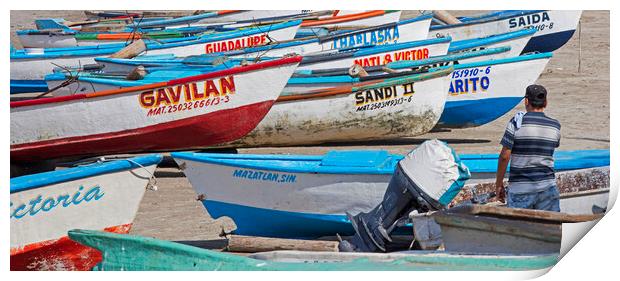 Fishing Boats on Beach at Mazatlan, Sinaloa, Mexico Print by Arterra 