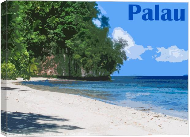 Beach Scene Digital Art, Palau, Micronesia Canvas Print by Dave Collins