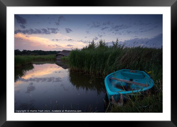 Morning Hickling - Thatched boat shed and rowing boat Framed Mounted Print by Martin Tosh