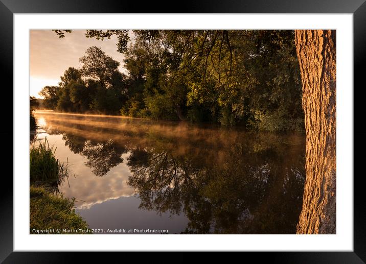Mist and reflections - trees reflected in the river Framed Mounted Print by Martin Tosh