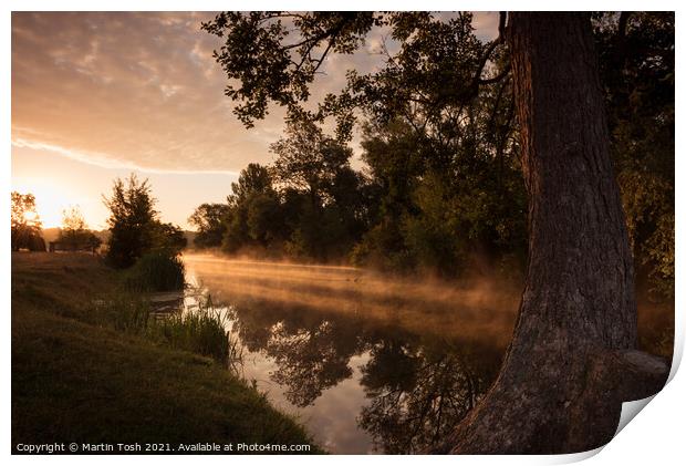 River Stour - sun through the mist on the river Print by Martin Tosh