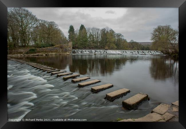 Stepping Stones in the River Wharfe near Ilkley Mo Framed Print by Richard Perks