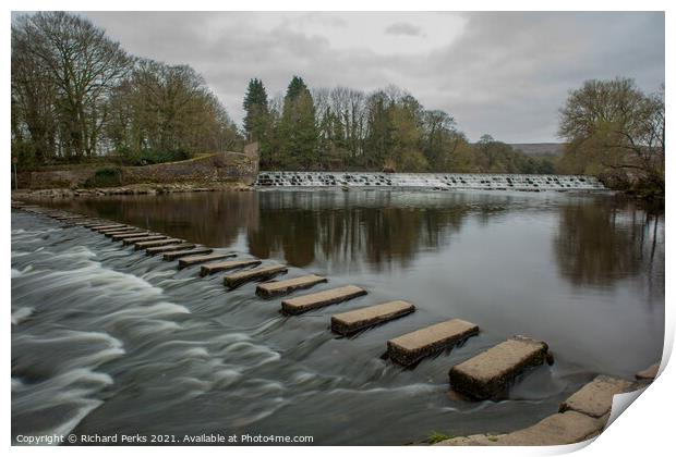 Stepping Stones in the River Wharfe near Ilkley Mo Print by Richard Perks