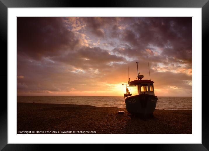Fishing boat on shingle beach Framed Mounted Print by Martin Tosh