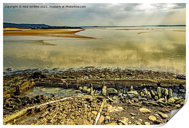 Burry Port Beach West Old Harbour Entrance Print by Nick Jenkins