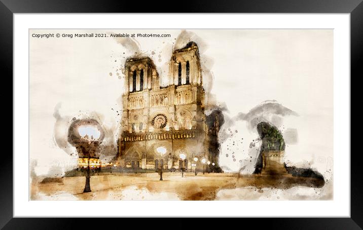Notre Dame Cathedral Watercolour  Framed Mounted Print by Greg Marshall