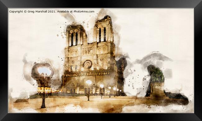 Notre Dame Cathedral Watercolour  Framed Print by Greg Marshall