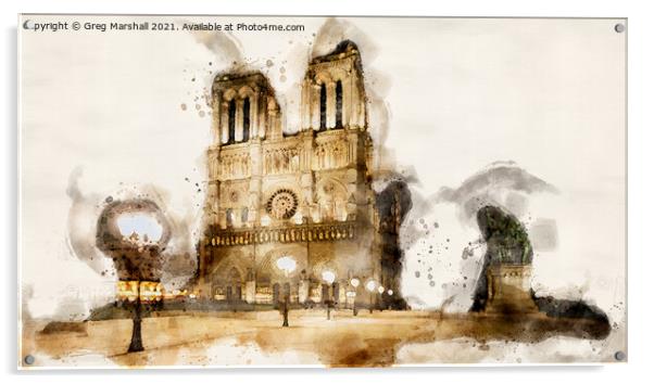 Notre Dame Cathedral Watercolour  Acrylic by Greg Marshall