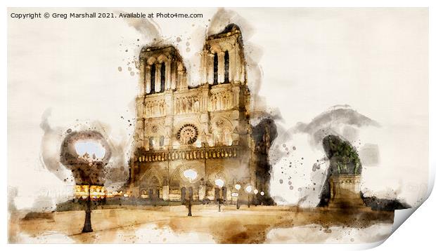 Notre Dame Cathedral Watercolour  Print by Greg Marshall