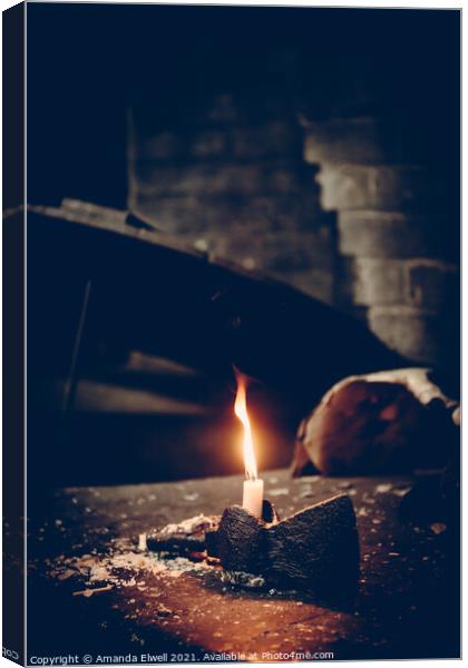 Candle Wedged In Axe Canvas Print by Amanda Elwell