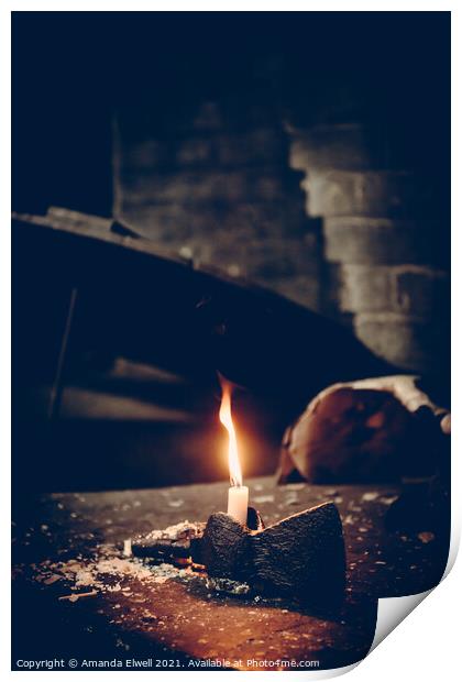 Candle Wedged In Axe Print by Amanda Elwell