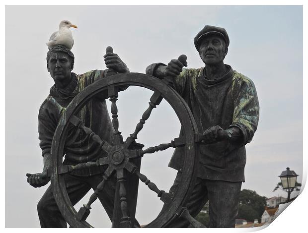 Man and boy sculpture, Brixham Print by mark humpage