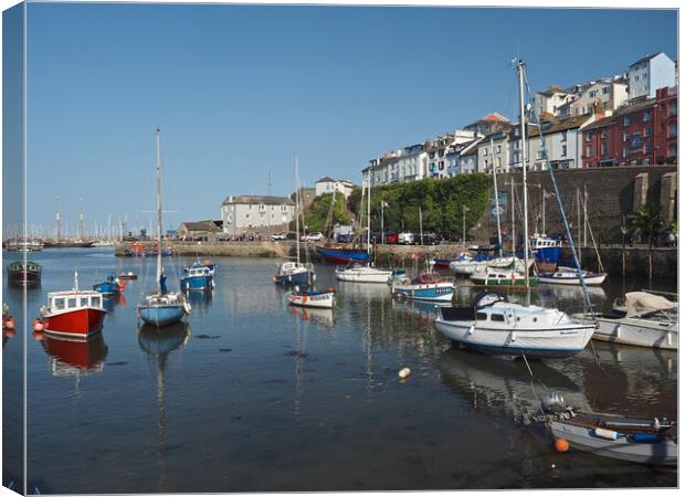 Sailing boats moored in Brixham harbour Canvas Print by mark humpage
