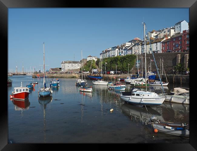 Sailing boats moored in Brixham harbour Framed Print by mark humpage