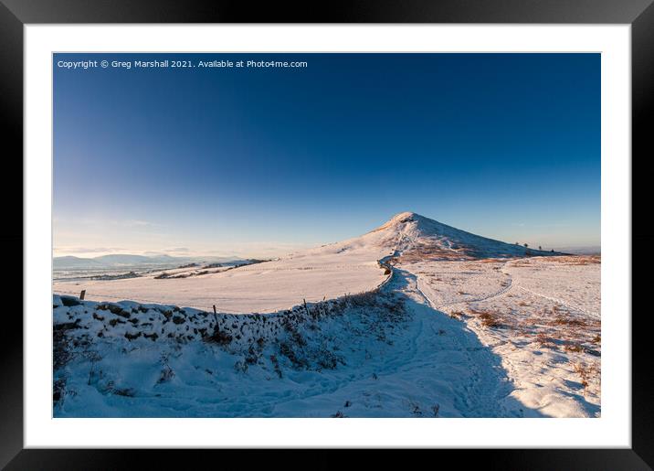 Roseberry Topping  in Winter glow Framed Mounted Print by Greg Marshall