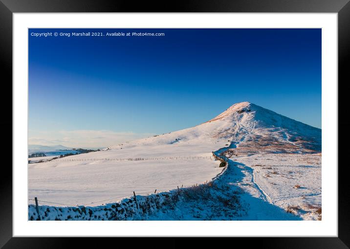 Roseberry Topping with a dusting of snow Framed Mounted Print by Greg Marshall
